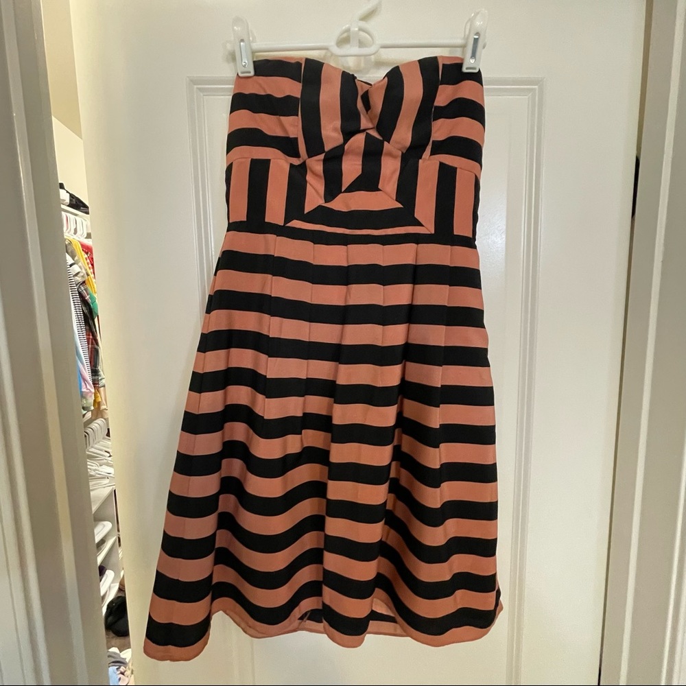 Deep blush and black stripe strapless dress